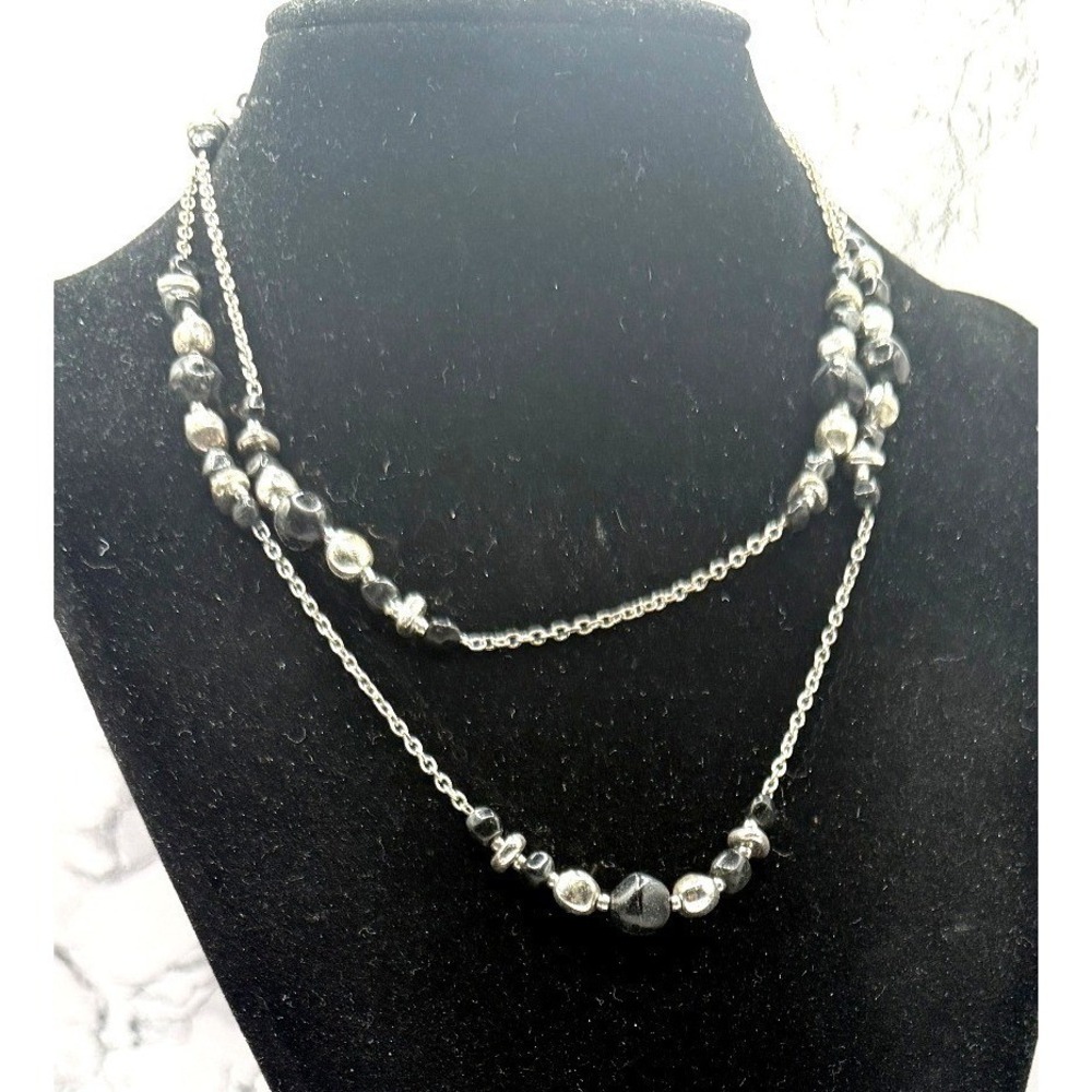 Silver Blackโ Beaded Necklace 30" Layered Chain Minimalist Jewelry